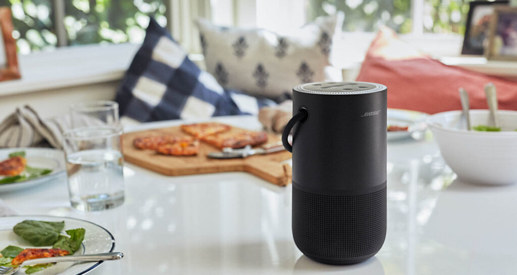 The Bose Portable Home Speaker includes Alexa and Google Assistant, runs up to 12 hours on a charge. Image: Bose.