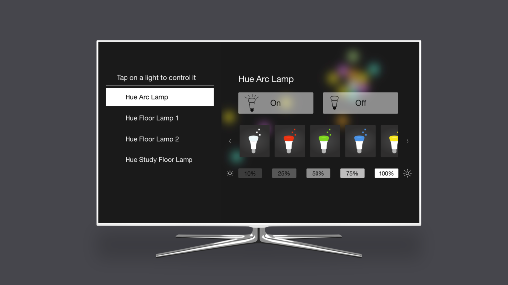 Individual Hue lights can also be controlled with Hue TV. Taps elicit immediate response from the respective Hue lights. Image: Digitized House.