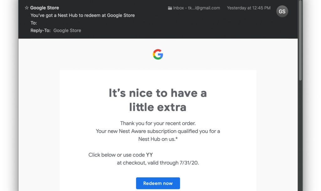 The email we received from the Google Store. Image: Digitized House.