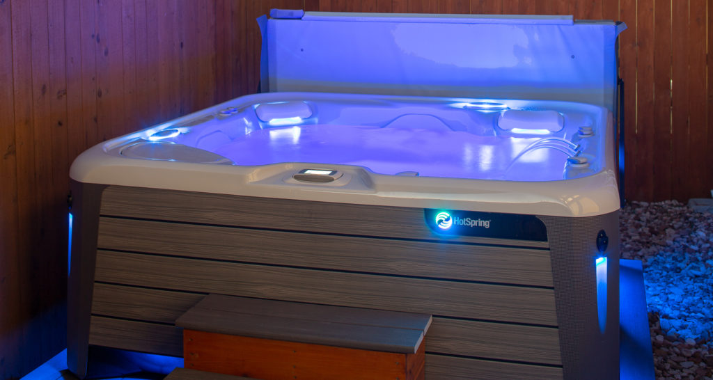 The latest spas, such as this high-tech unit from Hot Spring, sport the latest tech and LED lighting while bringing high energy efficiency to your backyard. Image: Digitized House.