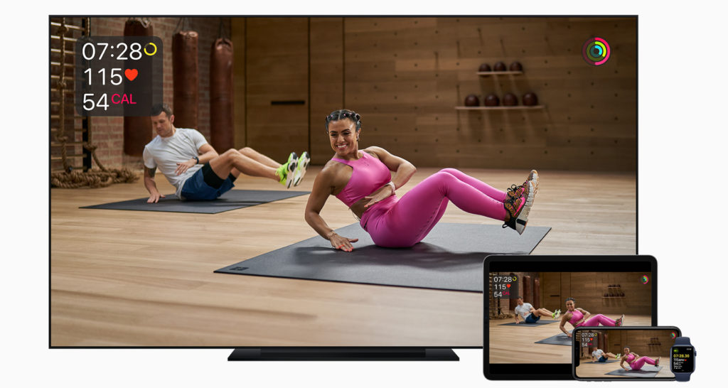 Apple Fitness+ running on Apple TV, iPad, iPhone, and Apple Watch. Image: Apple.